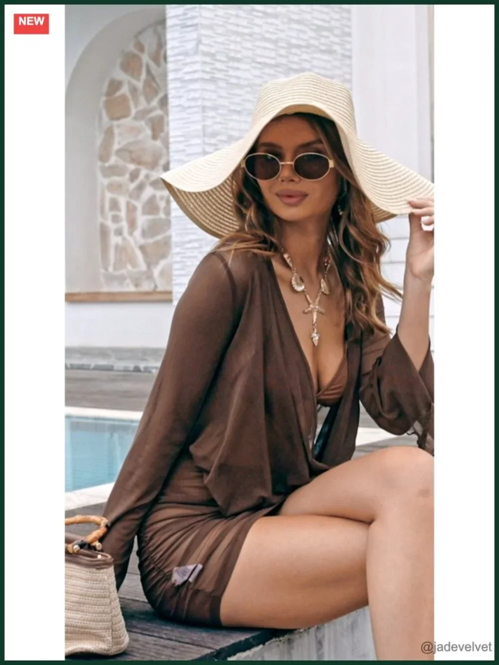 Sheer Mesh Beach Mini Dress Deep V Neck Bell Sleeve Swimsuit Cover Up
